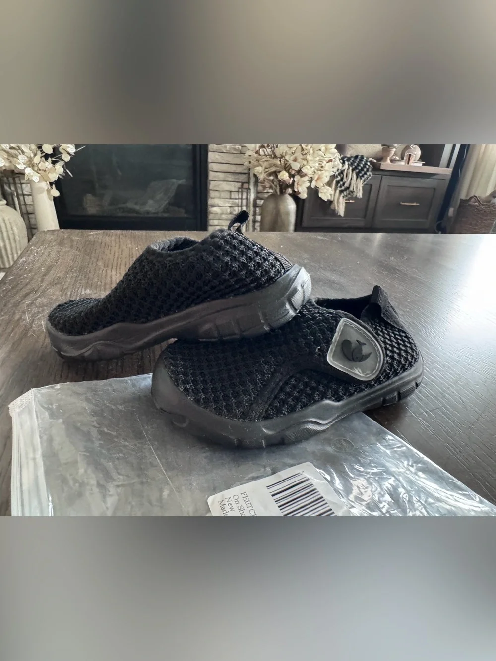 BRAND NEW 18-24M Black Mesh Slip-On Shoes with Hook-and-Loop Strap Water Shoes